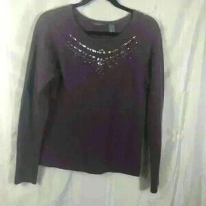 Hillard and Hanson Purple Women's Size: L Solid Crew Neck Long Sleeve Sweater